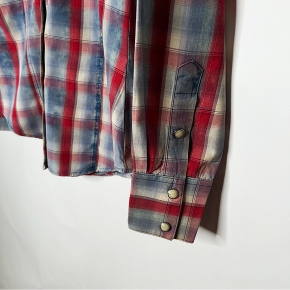 Rock & Roll Cowgirl Western Size S Blue And Red Plaid Pearlized Snap Buttons - Picture 5 of 11